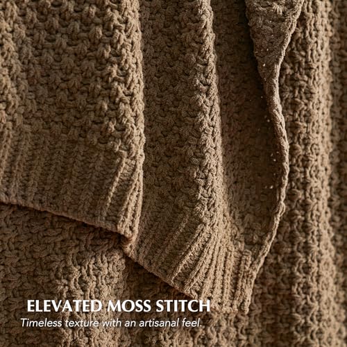 EVERGRACEHOME Chunky Chenille Knit Throw Blanket, 90 x 90, Camel Brown - color: Camel Brown, size: 90" X 90"