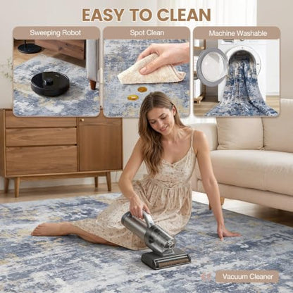 cotiled 6x9 Area Rugs Living Room: Washable Abstract Rug Blue Gold - color: Blue/Gold, size: 6' x 9' (Rectangular)