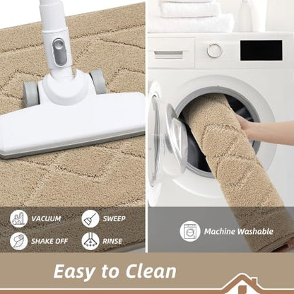 BEQHAUSE Kitchen Rugs Set of 2 Non Slip Runner, 24"x36"+24"x60", Beige - color: Beige, size: 24" X 36" + 24" X 60"