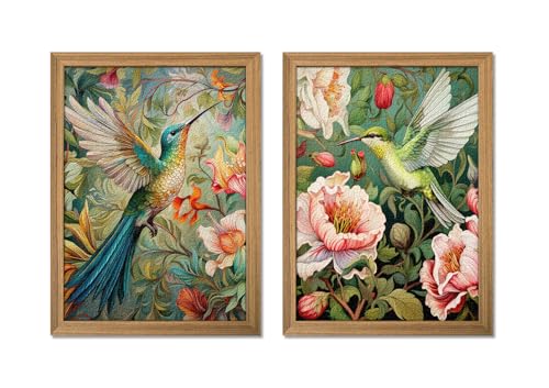 Framed 3D Textured Colorful Canvas Wall Art Set of 2 16x24 Inch - color: Bird-wood, size: 24"L x 16"W