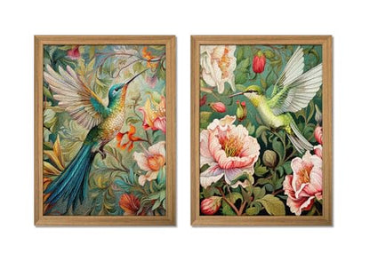 Framed 3D Textured Colorful Canvas Wall Art Set of 2 16x24 Inch - color: Bird-wood, size: 24"L x 16"W