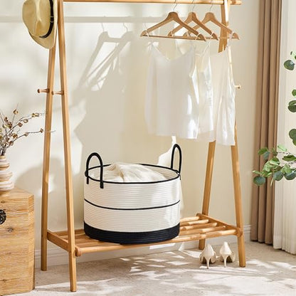 KAKAMAY Large Blanket Basket with Handles, Storage Basket for Living Room - color: Black and Beige