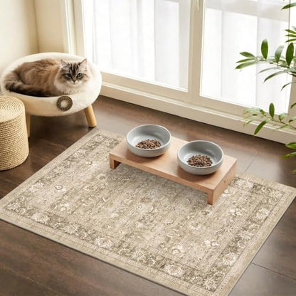 2x3 Washable Entryway Area Rug Non-Slip Distressed Khaki Door Mat - color: Accent | Beige Khaki, size: 2' x 3' (Rectangular)