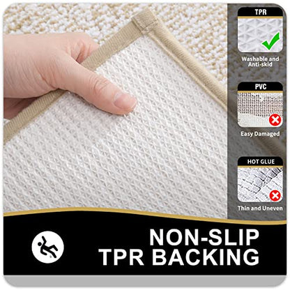 OLANLY Small Bathroom Rugs 24x16, Absorbent Microfiber Bath Rugs, Beige - color: Beige and White, size: 24" X 16"