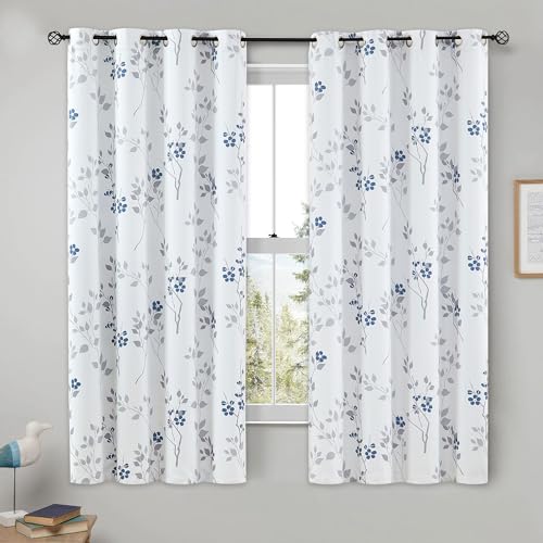 Beauoop Floral 100% Blackout Curtains for Bedroom Blue Grey 52X63 2 Panels - color: Grommet | Blue Grey, size: 52"W x 63"L (Pack of 2)