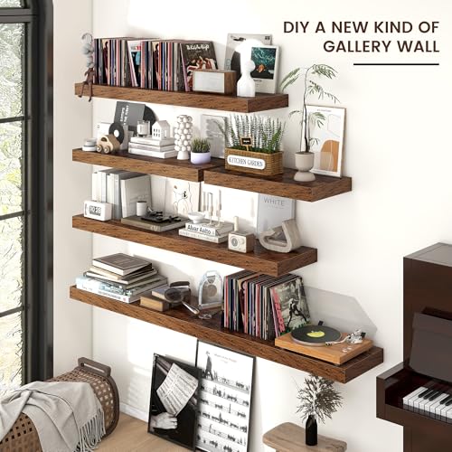 48 Inch Floating Shelves for Wall, 12"D Wood Storage Shelves, Brown Finish - color: Brown, size: 48 Inch
