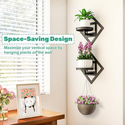 Metal Wall Plant Holder Flower Shelf 2Pcs Indoor Outdoor - color: Diamond shaped -2Pcs