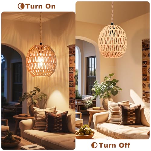 Maliralt Hanging Lamps Rattan Pendant Light Hanging Lights 16.4ft Plug in Cord Pendant Light Fixture Plug Into Wall Outlet Pendant Lighting with On Off Switch for Bedroom Living (Egg Shade) - size: 7.3Inch-Egg Shade