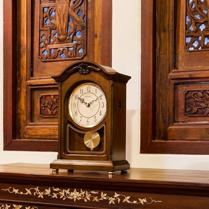 DODEKA Wooden Mantel Clock TCW004DB Pendulum Carved Case Hourly Chime Classic Melody Antique Style for Fireplace, Table, Bedroom, Living Room