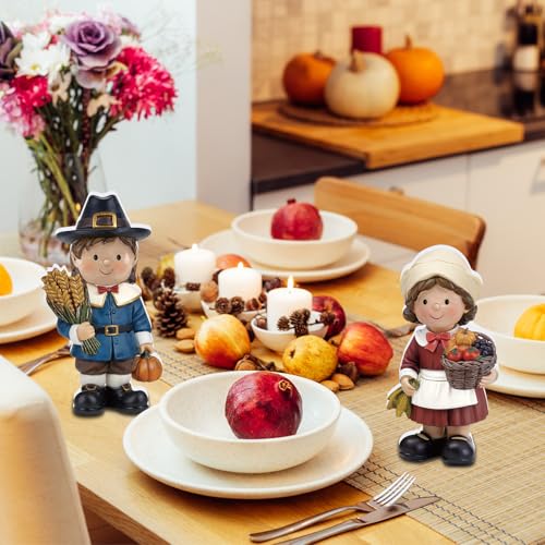 Yuntau 2 Pcs Fall Figurine Decor Wooden Pilgrim Figurines for Thanksgiving - style: Pilgrim