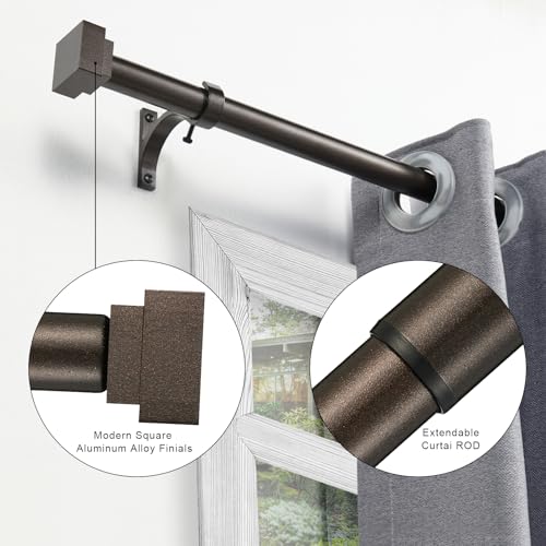 Single Curtain Rods for Windows 28 to 48 Inch(2.3-4ft),1 Inch Diameter Adjustable Heavy Duty Drapery Rods,with Modern Square Aluminum Alloy Finials,Antique Bronze - color: Antique Bronze, size: 28-48"