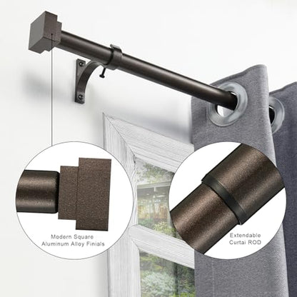 Single Curtain Rods for Windows 28 to 48 Inch(2.3-4ft),1 Inch Diameter Adjustable Heavy Duty Drapery Rods,with Modern Square Aluminum Alloy Finials,Antique Bronze - color: Antique Bronze, size: 28-48"