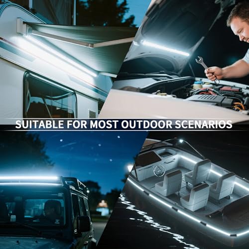 12V LED Light Bar Kit, 2 Bars White & 2 Bars Amber Adjustable Brightness RV Camping Lights - Waterproof IP67, Magnetic & Strap Mount, Portable Lighting for Tent, Car, Trailer, Boat, Truck, Off-Road - color: Amber light/black