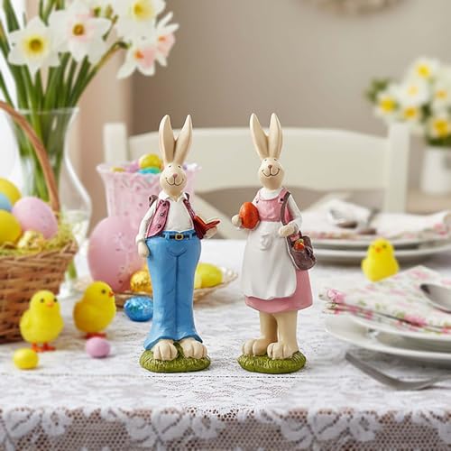 Easter Bunny Figurines Set of 2, Resin Rabbit Couple, 6.1 Inch - size: 6.1 inch