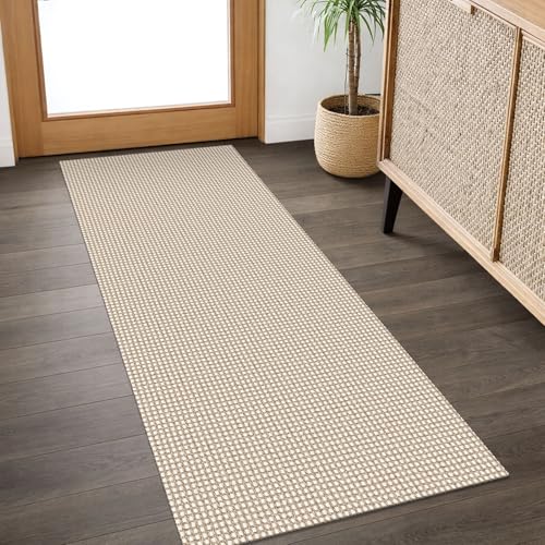 IOHOUZE Washable Runner Rug 2x5 Non Slip Runners for Hallways Entryway Runner Indoor, Kitchen Throw Rug Woven Cotton Floor Carpet for Hall Entrance Bedroom, Cream/Beige - color: Cream/Beige, size: 2' x 5' (Runner)