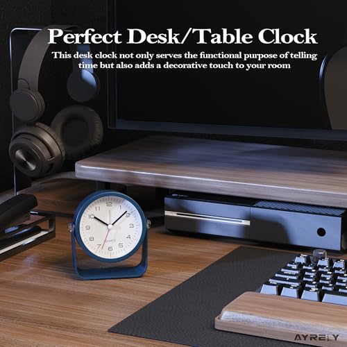AYRELY® 3.5" Small Analog Travel Alarm Clock, Battery Operated Desk Clock - color: Navy Blue