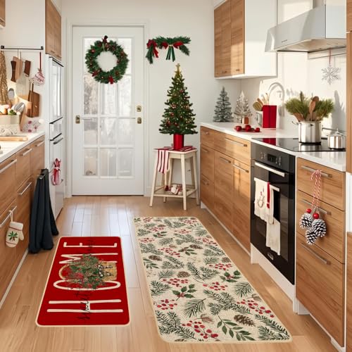 Baccessor Red Christmas Kitchen Rugs Winter Set of 2 17x29 and 17x47 Inch - color: Red Home Sweet Home