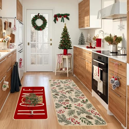 Baccessor Red Christmas Kitchen Rugs Winter Set of 2 17x29 and 17x47 Inch - color: Red Home Sweet Home