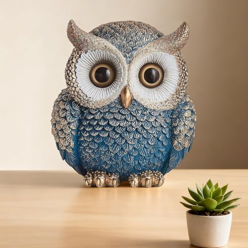 Baitiane Owl Statue Home Decor, Owls Figurine for Bookshelf - color: Blue