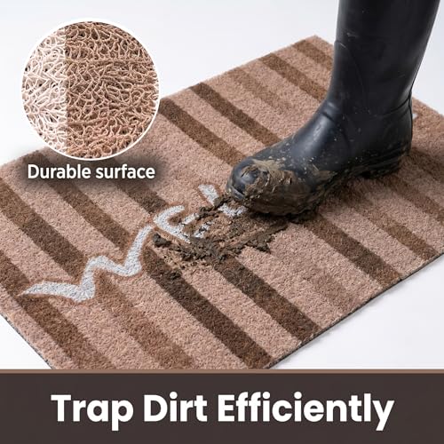 Brown Striped Coil Welcome Mat 20x30 Inch - color: Brown Striped