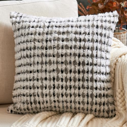 Aeckself Boho Chenille Tufted Pillow Cover 18x18 Inch, Decorative Square Throw Pillow Cover Neutral Pillowcase for Couch Bedroom Living Room, Black Gray - color: Black Gray, size: 18" x 18" (Pack of 1)