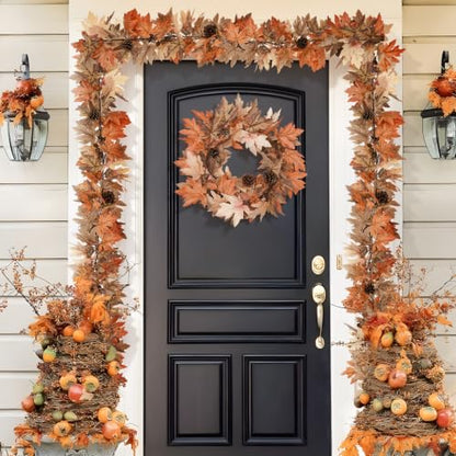 6 Ft Fall Garland with Lights & Timer, Thanksgiving Fireplace Mantel Decor - size: 6 Ft