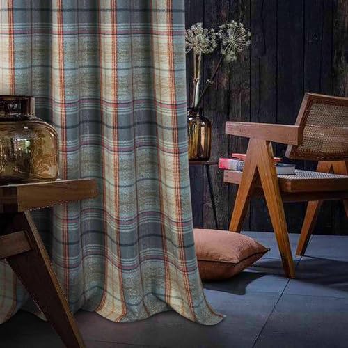 always4u Plaid Tartan Curtains for Living Room Bedroom Check Curtains Grommet Window Treatments 2 Panels Blue Pink 45 * 84 Inches - color: Blue/Pink, size: 45"W x 84"L (Pack of 2)