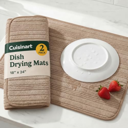 Cuisinart Dish Drying Mat for Kitchen Counter, 2-Pack XL 18"x24" - color: Horizontal Stripes Tan