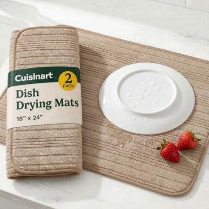 Cuisinart Dish Drying Mat for Kitchen Counter, 2-Pack XL 18"x24" - color: Horizontal Stripes Tan