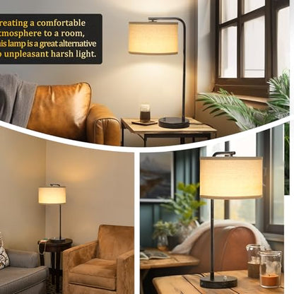 25" Tall Bedside Table Lamp with USB C+A Ports, Fully Dimmable Desk Lamp - color: Black with Brushed Gold