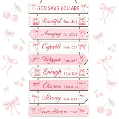 Pink Christian Decor for Girls, Bows Girl Room Wall Art Decor - style: Christian Bows