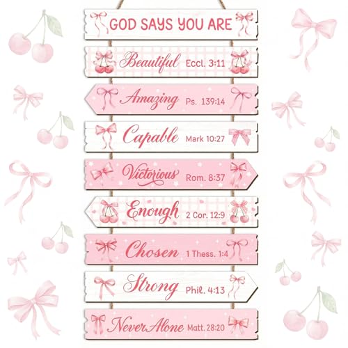 Pink Christian Decor for Girls, Bows Girl Room Wall Art Decor - style: Christian Bows