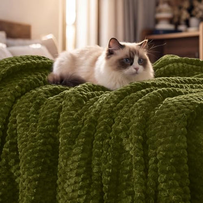 PHF Soft Cozy Fleece Blanket King, 340GSM Lightweight Warmth, Olive Green - color: Olive Green, size: King(108"x90")