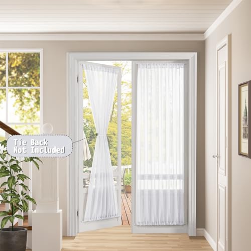 Tollpiz Sheer Door Curtains Closet Linen Textured Curtains Sheer Doorway Light Filtering Voile French Doors Rod Pocket Curtain Patio Glass Door, 25 x 72 inches Long, White, 1 Panel - color: White, size: 25"W x 72"L (Pack of 1)