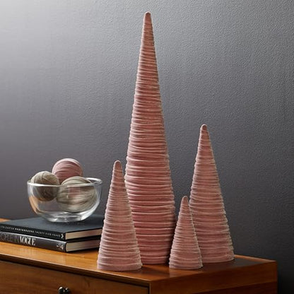 Your Heart's Content Blush Velvet Trees Set of 4, Cozy Bookshelf Teen Girl, Coquette Room Decor, Aesthetic, Valentine Table Accent, Pink Cozy Mantel, Tabletop Tree (Blush) - color: Blush