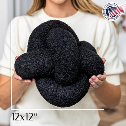 SAMIAH LUXE 12 in Boucle Knot Pillow Ball, Charcoal Black Teddy Sherpa - color: Charcoal