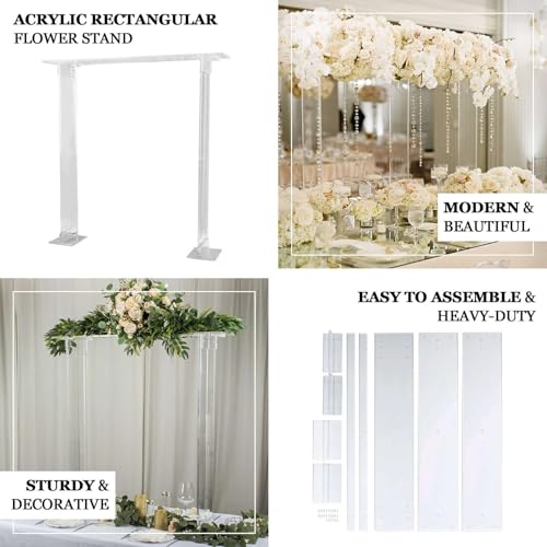 Efavormart 40" Tall Clear Acrylic Rectangular Flower Stand Wedding Centerpiece, Long Floral Frame Table Display Stand - size: 40''x40''