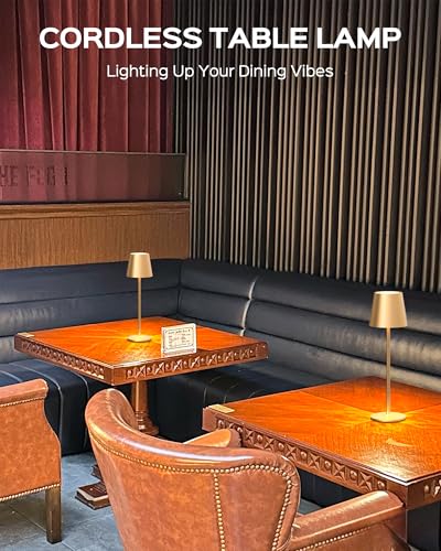JACKYLED Cordless Lamps, 3 Height, 3 Colors Smooth Dimming, 5000 Capacity - color: Gold, size: 2 Pack-Round Base