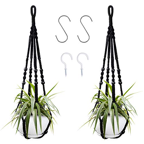 Augshy Macrame Hanging Planter, 2 Pack Hanging Planters for Indoor Plants Indoor Outdoor Decor Handmade Hanging Plant Holder(35 Inch) - color: Black, size: 35 Inches