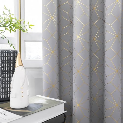 Beauoop Grey Gold 100% Blackout Curtains for Bedroom 50x108 2 Panels - color: Grey/Gold, size: 50"W x 108"L (Pack of 2)