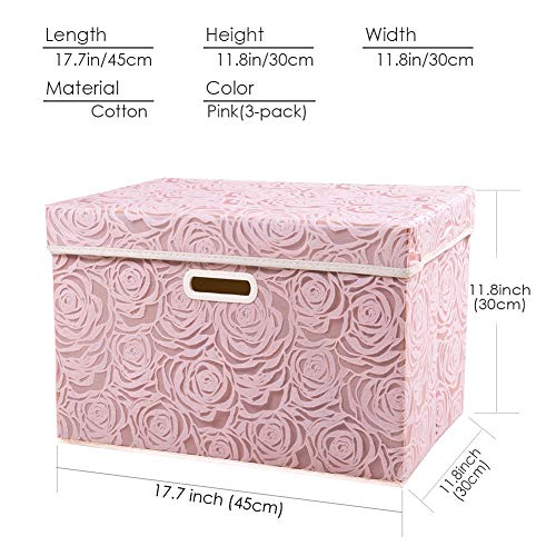 Prandom Large Storage Boxes with Lids,Pink-43x30x30cm,Foldable,3-Pack - color: Pink, size: Large(3-Pack)