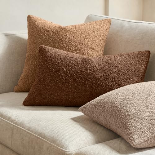 MIULEE Textured Boucle Lumbar Pillow Cover for Bed 12x20 Chestnut Brown - color: Chestnut Brown, size: 20" x 12" (Pack of 1)