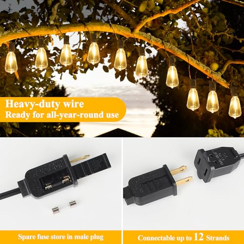 Brightever 120FT Outdoor String Lights 62 Bulbs, Waterproof Patio Lights - color: Black Wire Warm White, size: 120FT