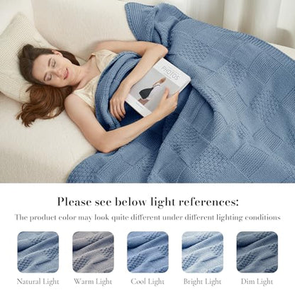Amélie Home Checkered Knit Throw Blanket for Couch, Washed Blue, 50"x60" - color: Checkered Washed Blue, size: Checkered Knit 50"x60"