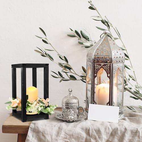 Hushee 30 Pcs Wooden Wedding Lantern Centerpiece Candles Wreaths Set,Black - color: Black