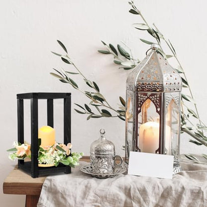 Hushee 30 Pcs Wooden Wedding Lantern Centerpiece Candles Wreaths Set,Black - color: Black