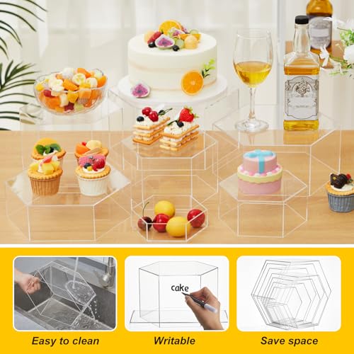 Leinuosen 7 Pcs Large Acrylic Buffet Risers, 6-12" Hexagonal, Clear - color: Clear, size: 6" to 12", style: Hexagonal
