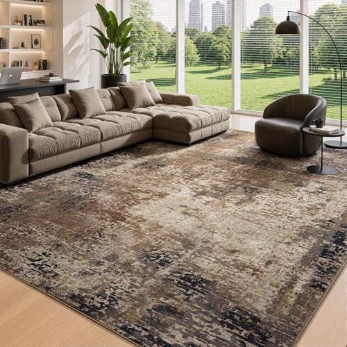 Merelax 6x9 Brown Red Washable Area Rug Non-Slip Faux Wool Abstract Rug - color: Brown Red, size: 6' x 9'(72''x108'')