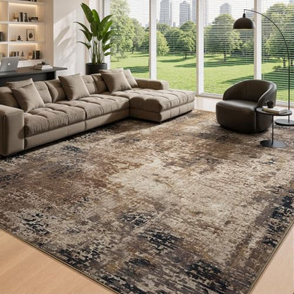 Merelax 6x9 Brown Red Washable Area Rug Non-Slip Faux Wool Abstract Rug - color: Brown Red, size: 6' x 9'(72''x108'')