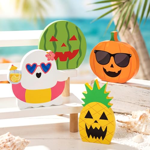 Kathfly 4 Piece Halloween Tray Decor, Spooky Wooden Fruit Accents - style: Tropical Fruit